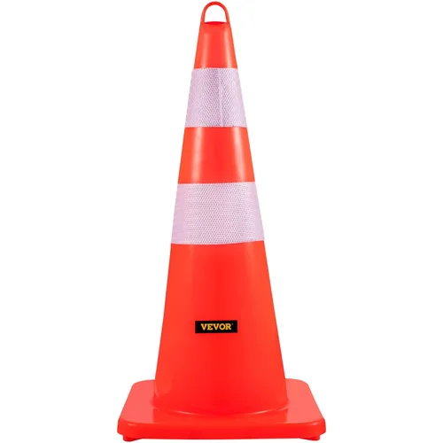 Miniatura 9 de VEVOR Conos de seguridad, 10 conos de tráfico de 28 pulgadas, conos de construcción naranja de PVC, 2 collares reflectantes con base pesada y anillo