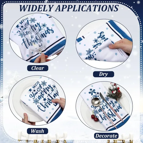 Miniatura 3 de Oudain Juego de 6 paños de cocina de Navidad, toalla de cocina de Navidad, búfalo azul, a cuadros, alce, muñeco de nieve, casa de nieve, camión