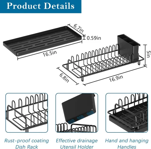Miniatura 6 de XYZLVSI Escurridor Compacto Pequeño para Platos Escurridor de Fregadero con Alfombrilla de Silicona, Escurridor de Platos de Acero Inoxidable