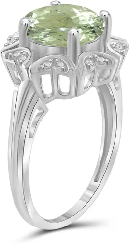 Miniatura 2 de JEWELEXCESS Anillo de diamantes blancos con amatista verde y acento de 2,58 quilates en plata de ley