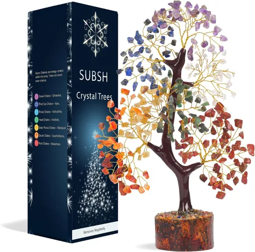 Miniatura 22 de Árbol de la vida de cristal amatista de 10-12 pulgadas con 2 colgantes de chakra – Bonsái de cristal sanador, árbol del dinero para energía