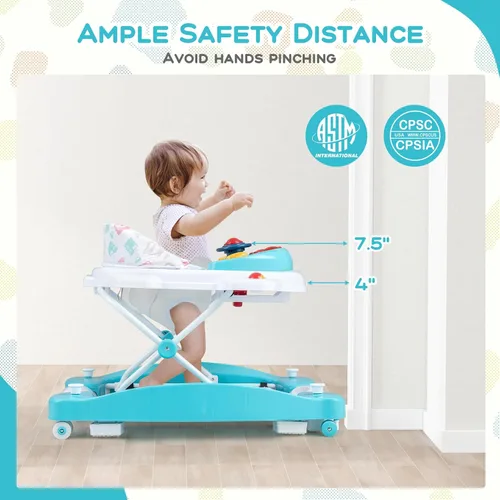 Miniatura 8 de BABY JOY Andador de bebé 6 en 1, andador plegable con ruedas, altura ajustable, música, luces, modo gorila y balancín, andadores de bebé para niños