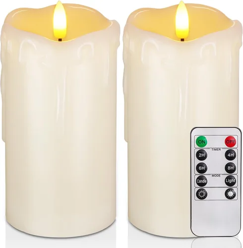 Miniatura 30 de Homemory Velas sin llama impermeables para exteriores de 4 x 12 pulgadas con temporizadores y control remoto, velas que funcionan con pilas, velas