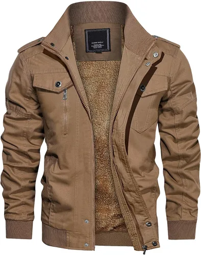 Miniatura 16 de CRYSULLY - Abrigo de invierno para hombre, estilo casual, con forro polar, bolsillos múltiples, estilo campo, con capucha extraíble