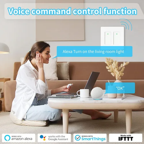 Miniatura 4 de Interruptor de luz inteligente de 2 bandas (botón), interruptores de luz WiFi inteligentes dobles, interruptor inteligente compatible con Alexa