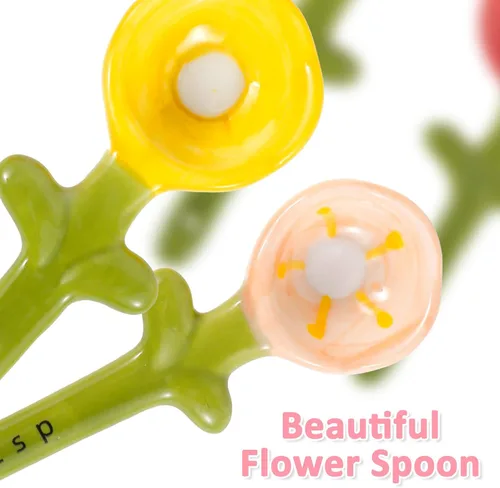 Miniatura 6 de Juego de 4 cucharas medidoras de flores de cerámica con base, maceta decorativa y juego de tazas para el hogar y la cocina (rosa)