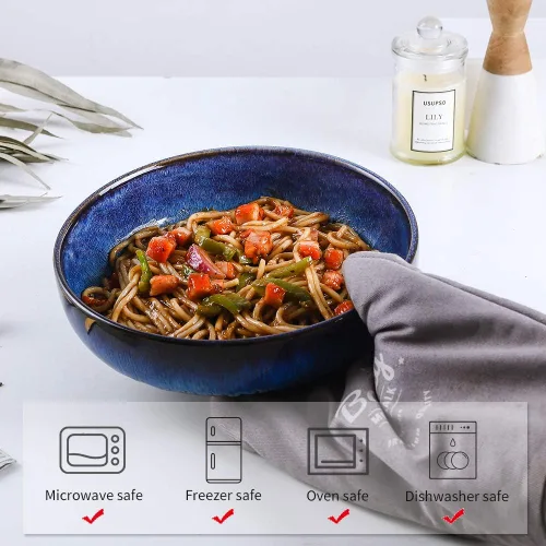 Miniatura 5 de KOOV Cuencos de cerámica, juego de 4 cuencos para pasta de 46 onzas, juego de 4 cuencos grandes para ensalada, cuencos de cena, cuencos apilables