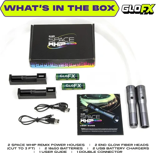 Miniatura 7 de GloFX Space Whip Remix Fibra óptica LED programable giratoria de 360° Accesorio rave para fiestas, espectáculos de luz, festivales de música