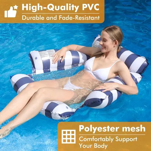 Miniatura 2 de Flotador inflable para piscina, para adultos y niños, hamaca flotante con patrón de rayas para fiesta en la piscina, diversión acuática de verano