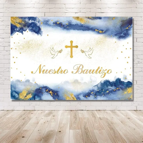 Miniatura 6 de MEHOFOND Fondo de fotografía de Nuestro Bautizo de 7 x 5 pies para niños y niñas, decoración de fiesta de bautizo mexicano para niños y niñas