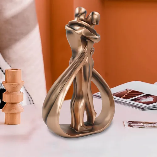 Miniatura 2 de DreamsEden Escultura romántica para pareja, estatua de arte de resina con acabado de bronce para aniversario de boda, día de San Valentín