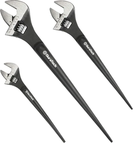 Miniatura 9 de DURATECH Llave inglesa de construcción ajustable de 8 pulgadas, acabado de óxido negro, acero CR-V, escala SAE y métrica marcada, orificios