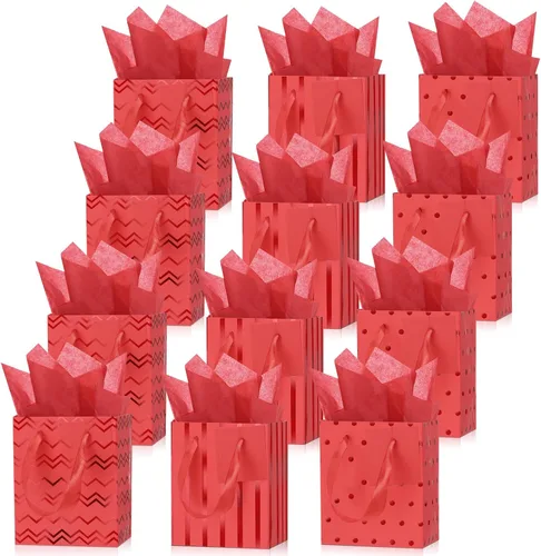 Miniatura 24 de Tenare 12 bolsas de regalo pequeñas, mini bolsa de papel metálica a granel con asa de papel de seda para envoltura de regalo, día del padre, Blanco