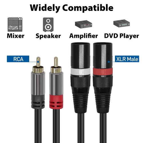 Miniatura 5 de Cyberguys! Cable RCA a XLR, 2 cables de audio bidireccionales XLR a RCA, blindado con cobre libre de oxígeno, conectores chapados en oro
