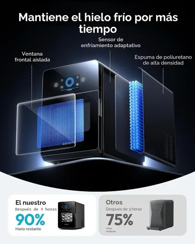 Miniatura 9 de EUHOMY Encimera para hacer bolas de hielo de 2 pulgadas, 4 piezas listas en 40 minutos, 144 unidades/día, máquina de hielo de esfera autolimpiante