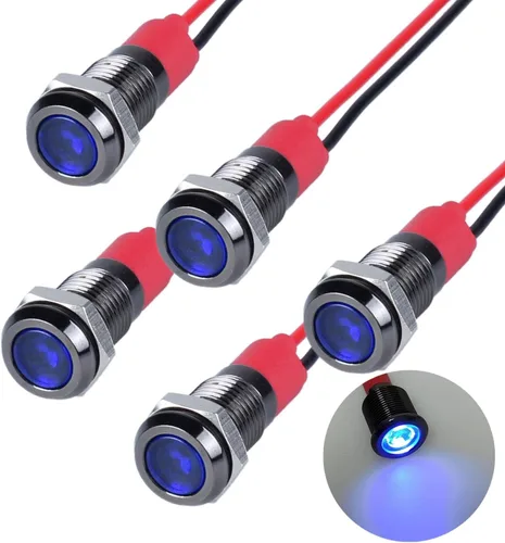 Miniatura 13 de 5 unidades de 0.236 in 12V-24V 20mA luz indicadora LED de metal de ahorro de energía, bisel cromado negro, orificio de montaje de 1/4 pulgadas