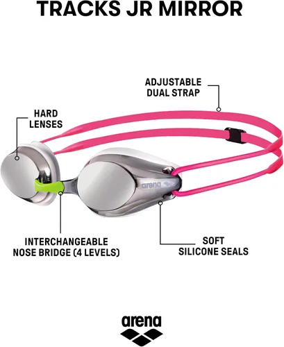 Miniatura 2 de ARENA Tracks Gafas de natación unisex para niños y jóvenes, para carreras esenciales, antiempañamiento, lentes de espejo con revestimiento
