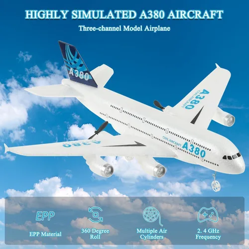 Miniatura 4 de Avión RC, avión de control remoto listo para volar, avión RC de 2 canales, Airbus A380, avión de control remoto para niños, adultos, principiantes