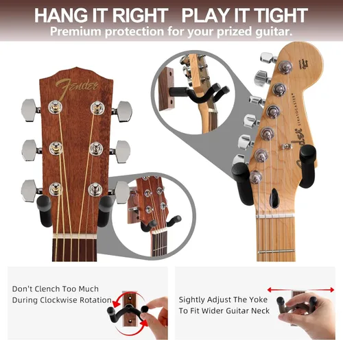 Miniatura 2 de Soporte de pared para guitarra, ganchos para guitarra, soporte para guitarras acústicas y eléctricas, bajo, banjo mandolina, base de madera de nogal