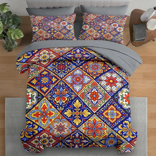 Miniatura 17 de Pamnest Juego de edredón tamaño individual, ropa de cama retro de 5 piezas para niños y adultos, juego de sábanas con estética hippie para niños