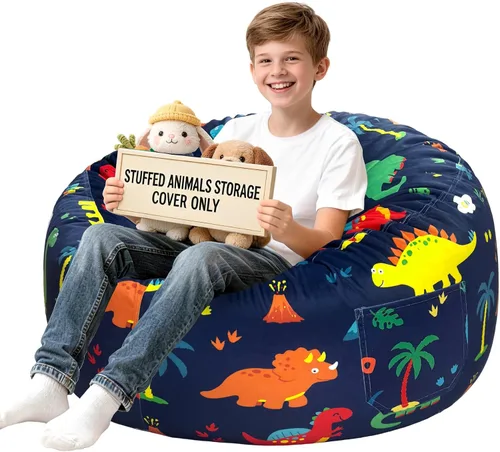 Miniatura 57 de Lukeight - Puf de almacenamiento de animales de peluche para niños, funda para puf de dinosaurio con cremallera para organizar la habitación