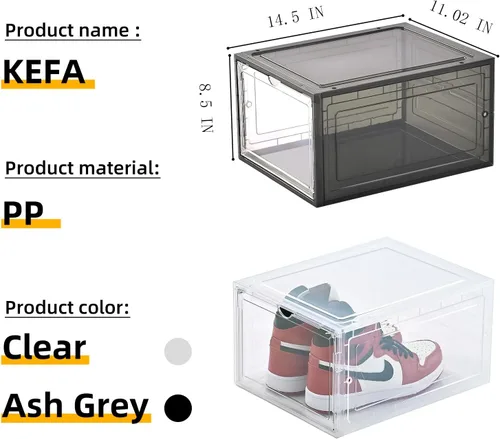 Miniatura 3 de Caja de almacenamiento para zapatos KEFA XL, paquete de 6 cajas de zapatos de plástico transparente apilables, organizador de cajas de zapatos