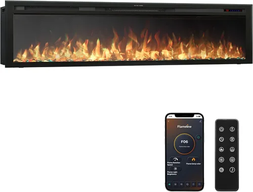 Miniatura 9 de Chimenea eléctrica inteligente WiFi de 33 pulgadas, 13 llamas y lecho de combustible con ciclo automático, calentador de chimenea con control