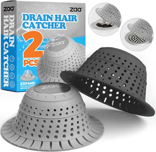 Miniatura 7 de zaa Atrapapelos para Desagüe de Ducha, Paquete de 2 Cubiertas de Desagüe de Bañera de Silicona Plegables Atrapapelos para Pelo de Perro y Protector