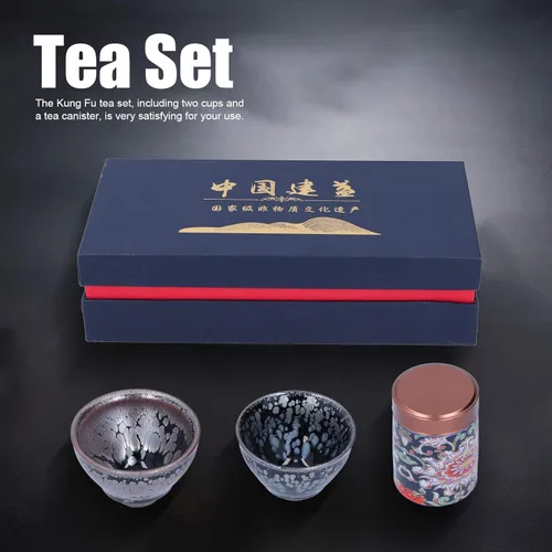 Miniatura 3 de Alvinlite Jianzhan Teacup Tenmokus Kung Fu Juego de té chino Taza de té Bote de té 2 piezas Tazón de té de cerámica con gran esmalte Artesanías Caja