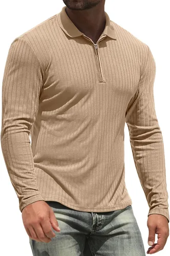 NITAGUT Camisas polo para hombre, manga larga y corta, ajustadas, con cremallera, para deportes, golf, tenis, entrenamiento