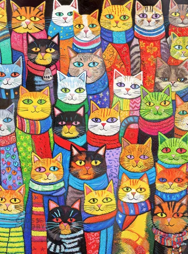 Cross & Glory - Gatos acogedores y bufandas coloridas - Rompecabezas de 1000 piezas para adultos | Rompecabezas caprichoso para gatos | Rompecabezas