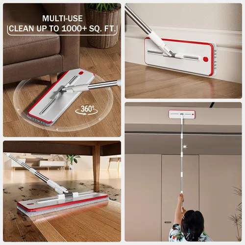 Miniatura 5 de HoMettler Juego de trapeador y cubeta, sistema de trapeador plano y cubeta con agua sucia y limpia separadas, trapeador de pared de 3