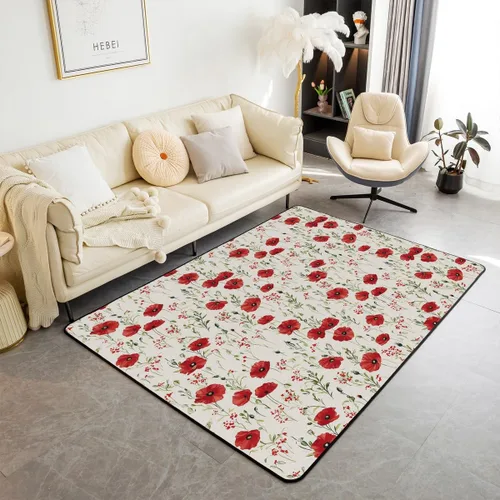 Miniatura 25 de Alfombra retro floral bohemia para sala de estar, alfombra de área de 5 x 7 pies para niños, pintura al óleo y flores, alfombra decorativa