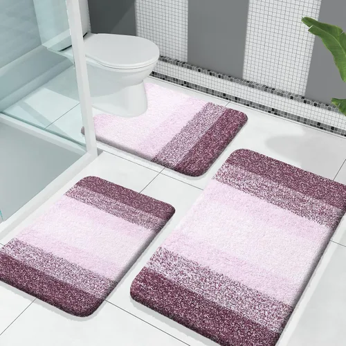 Miniatura 21 de OLANLY Juego de alfombras de baño de 3 piezas, alfombras de baño de microfibra suave y absorbente y alfombra de inodoro de contorno en forma de U