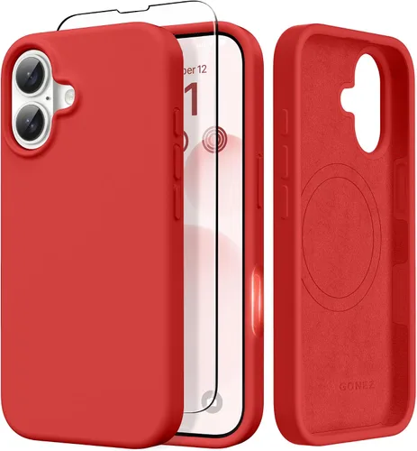 Miniatura 62 de GONEZ Funda de silicona para iPhone 14 Pro Max, compatible con MagSafe, con protector de pantalla + protector de lente de cámara, silicona líquida a