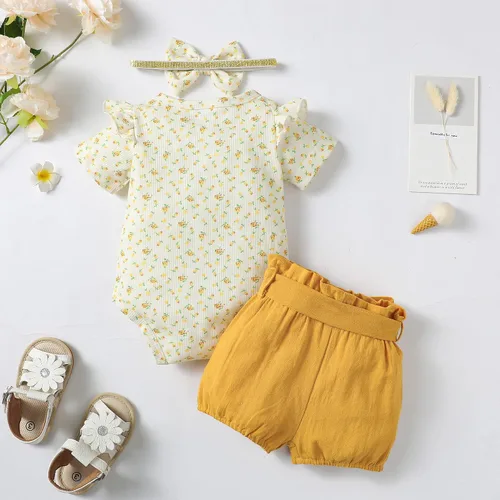 Miniatura 6 de Mioglrie Conjunto de ropa para bebé recién nacida, conjunto de pantalones cortos, lindos trajes de verano para bebés, ropa de bebé de algodón