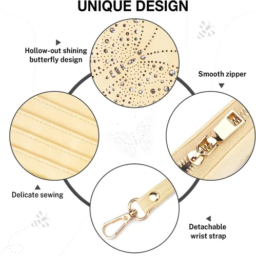Miniatura 5 de Cartera RFID para mujer, cartera de gran capacidad con mariposa, cartera de teléfono celular, carteras de mano para mujer, carteras de pulsera
