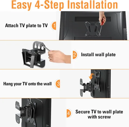 Miniatura 4 de ELIVED Soporte de pared para TV pequeño con giro de inclinación ajustable para la mayoría de televisores LED LCD OLED OLED de 13 a 30 pulgadas