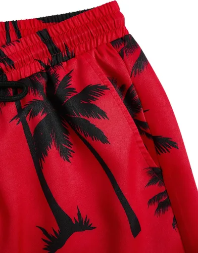 Miniatura 29 de GORGLITTER Conjunto de 2 piezas de camiseta gráfica de manga corta para hombre, estampado hawaiano con cordón y pantalones cortos