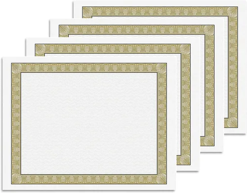 Miniatura 2 de Geographics Award - Papel certificado en blanco, 8.5 x 11 pulgadas, diseño de borde dorado natural Diplomat (paquete de 50)