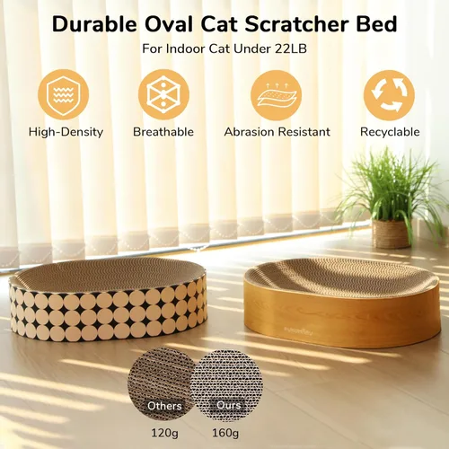 Miniatura 3 de FUKUMARU Cama rascador para gatos de cartón, almohadilla ovalada 2 en 1 para rascar para gatos, tabla de rascar para gatos, cama para interiores
