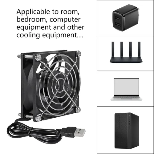 Miniatura 5 de 2 unids USB Fan DC 5V 8025 80MM Ventilador de enfriamiento 3.150x3.150x0.984 in USB Ventilador Comptuter Case CPU Ventilador de refrigeración