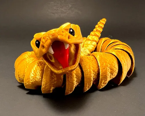 Miniatura 8 de Serpiente de cascabel articulada impresa en 3D sonajero serpiente sensorial con cola de traqueteo (pequeño, bronce)