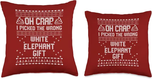 Miniatura 3 de Oh crap, I picked the wrong white elephant Oh Crap, Wrong White Elephant, divertida almohada fea de Navidad, 16 x 16 pulgadas, multicolor