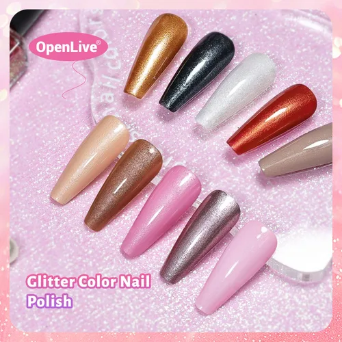 Miniatura 7 de OpenLive Juego de esmaltes de uñas con purpurina, 10 colores con 2 esmaltes de uñas base y capa superior
