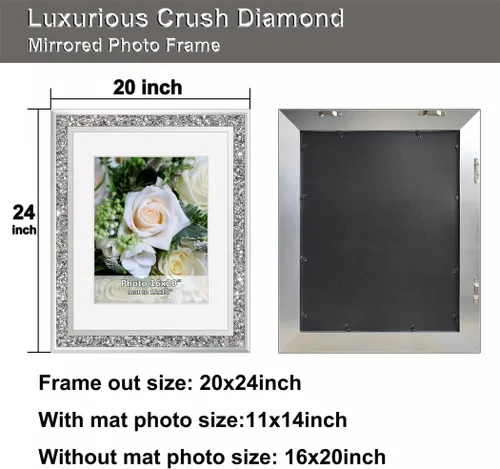 Miniatura 7 de ALLARTONLY Gran Marco de Fotos con Espejo 16x20 Pulgadas con Mate a 11x14 Pulgadas, Diamante Triturado Bling Purpurina para Decoración del Hogar, 2