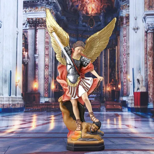 Miniatura 5 de QIANLING Estatua de San Miguel Arcángel de 8.7 pulgadas, Estatuas de Arcángel Miguel, Estatua de San Miguel Arcángel, Estatua de Miguel Arcángel Oro