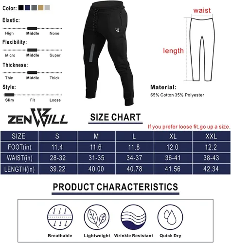 Miniatura 7 de ZENWILL Pantalones de entrenamiento cónicos para hombre, pantalones deportivos de entrenamiento ajustados con bolsillos con cremallera