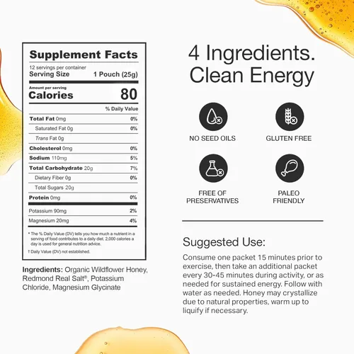 Miniatura 6 de HNY+ Gel energético de miel orgánica con electrolitos, magnesio, sal marina y potasio, sin gluten y vegano, geles de entrenamiento, para gimnasio