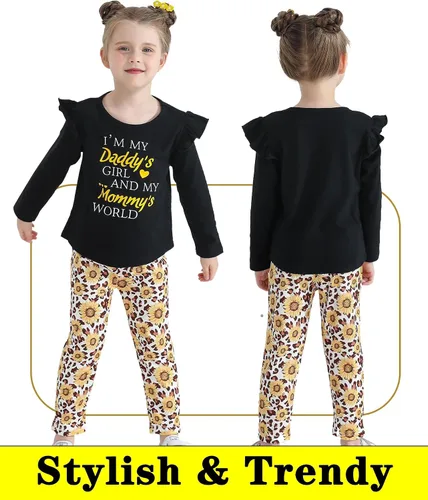 Miniatura 3 de SUNNY PIGGY Baby Girl Clothes Toddler Girl Outfits Ruffle Infant Baby Girl Fall Winter Clothing Flared Pants Set